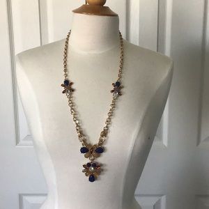 Long, navy, gold and brown necklace. Costume jewelry